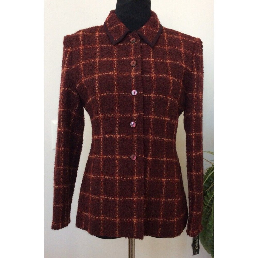 NWT Kasper A.S.L Women’s Red Acrylic Blend Port Plaid Blazer Jacket Size 6P $129